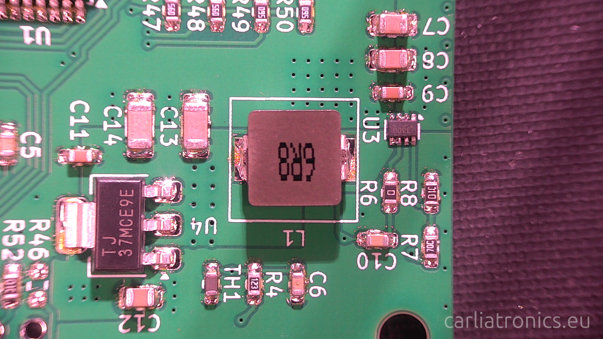 An image of a PCB with shorts between some pins