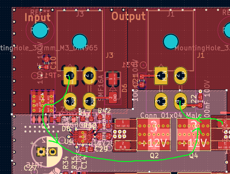 Image with illustration how current flow in the high power part