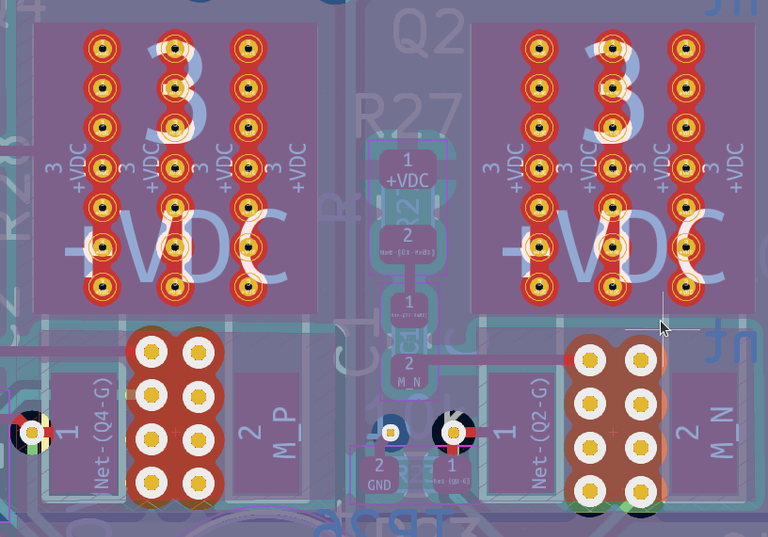 Image of thermal vias on two MOSFETs