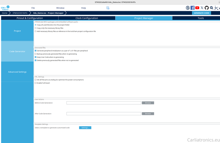 An image of the code generation page